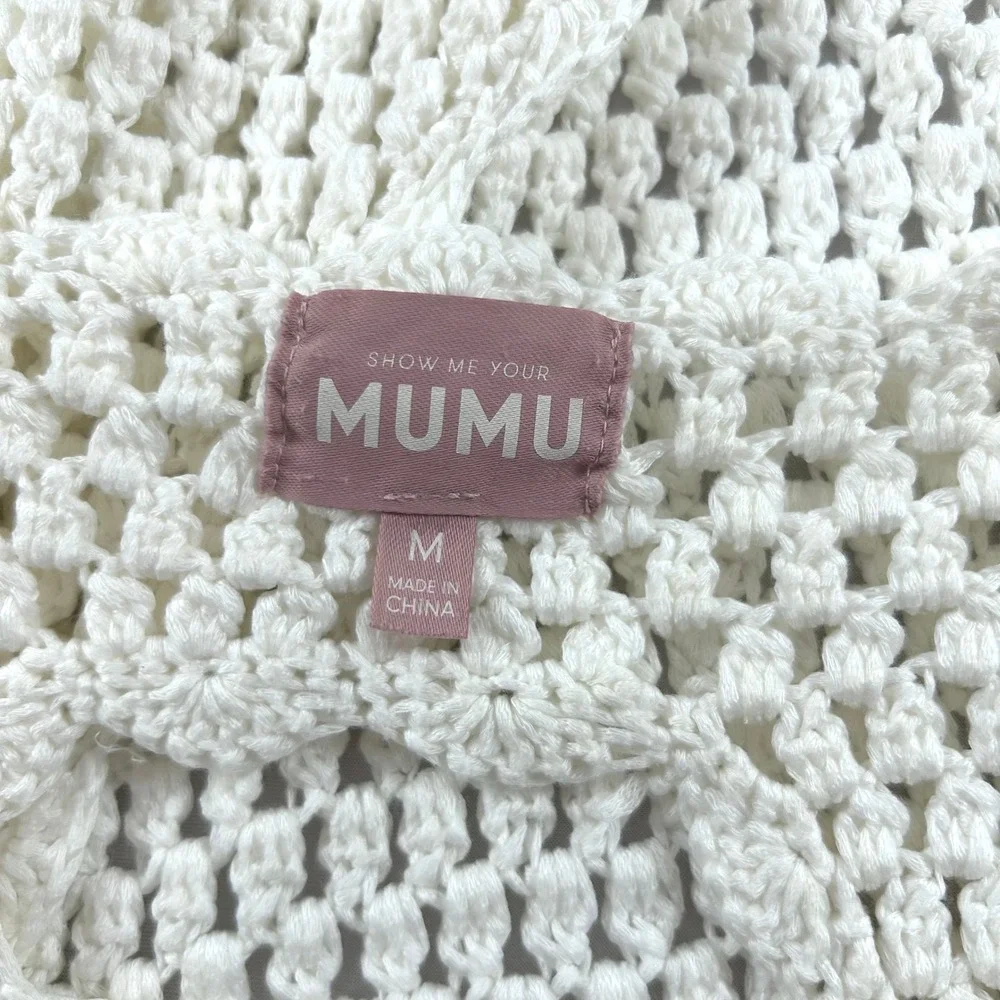 Show Me Your Mumu Sweeney Dress Womens M White Crochet Mini Open Back Boho Beach